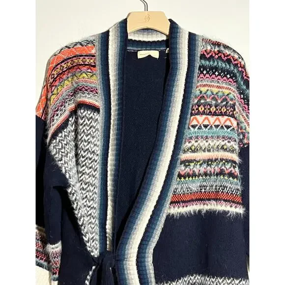Anthropologie Sleeping on Snow EUC Multi Kimono Fair Isle Wrap Sweater M/L - Picture 10 of 10